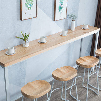 Nordic Solid Wood Bar Table Domestic Leaning Against Wall Table Balcony High Foot Table Modern Strip Table Milk Tea Shop Bar Table And Chairs
