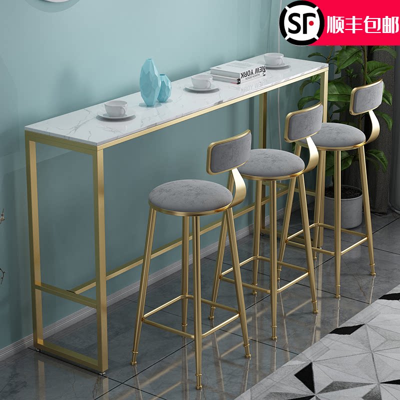 Nordic minimalist marble bar table milk tea shop table and chair combination home balcony high table against the wall long table