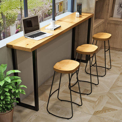 Bar table custom iron artist simple wall small water bar table and chair solid wood long high tables bar table chair