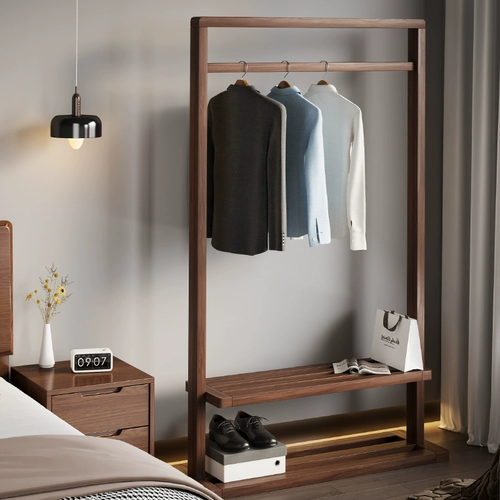 Ореховая деревянная вешалка, посадочная спальня, может переместить дом на плащ с легкой роскошной бронзовой стоячей стойкой.