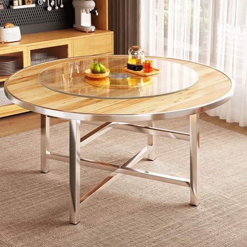 Большой круглый стол из цельного дерева, обеденный стол для домашнего использования на 10 человек, обедающих с круглым столом в отеле, простой круглый стол с поворотным столом, круглой панелью