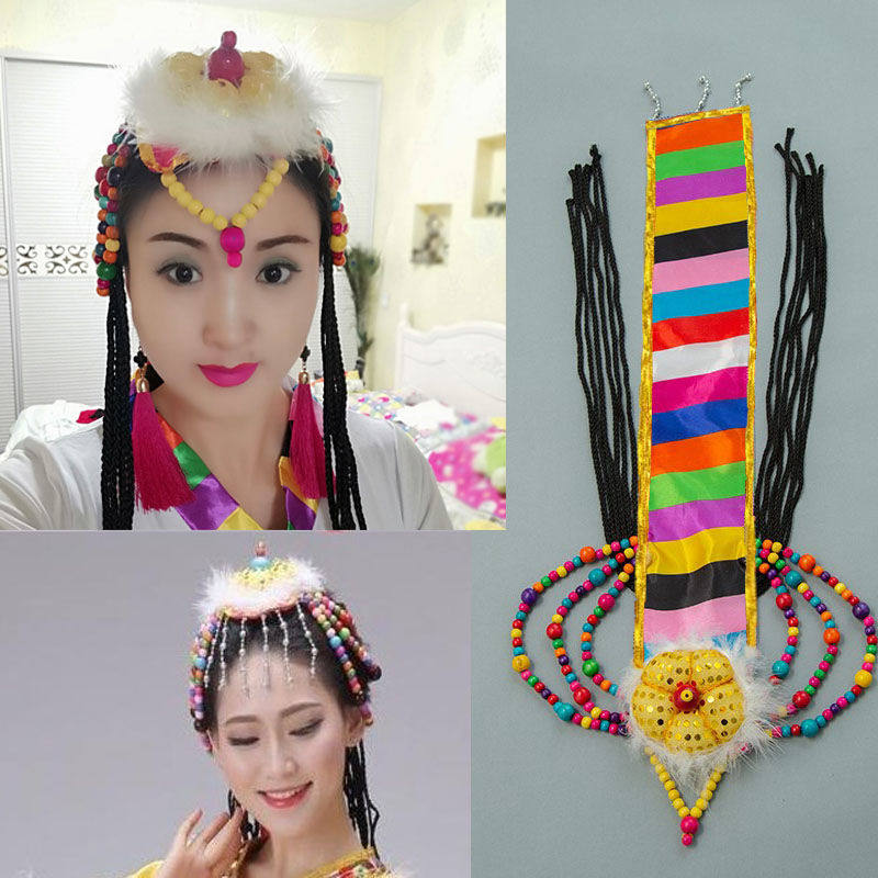 Tibetan head decorated with Tibetan Tibetan dress Tibetan dress Tibetan accessories ethnic style lady head flower headwear hair stirrup hair