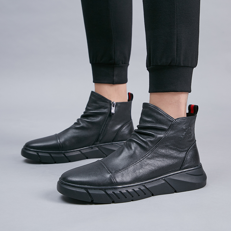 Martin boots male midcylinder spring plus suede thickened Inn wind black genuine leather 100 lap new thick bottom high cylinder Chelsea