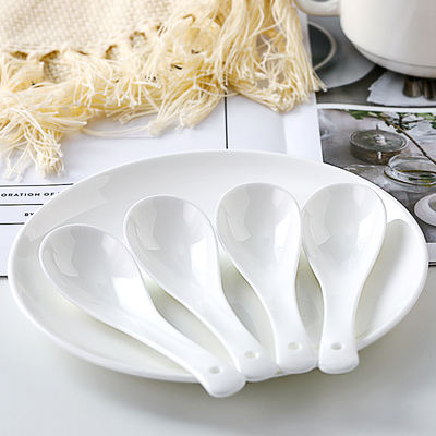 Pure white bone China small spoons, small soup spoons, household long-handled creative hotel and restaurant special spoons for drinking and eating