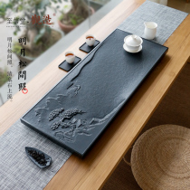 Natural handmade Wujin Stone tea tray home simple tea table black gold stone Tea Sea Stone tea tray set