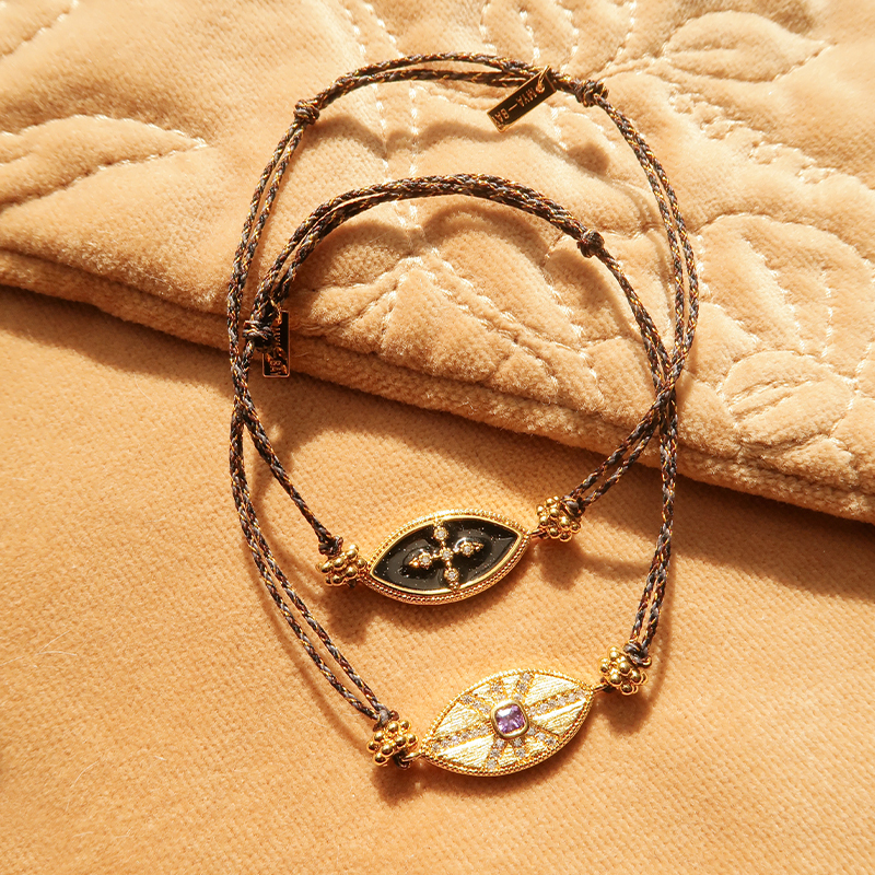 Belgium Mya Bay Starburst Eye Pendant Handmade Braided Rope Bracelet Stackable Exquisite Gold-Plated Adjustable Bracelet