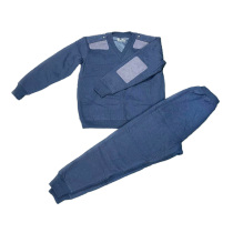 Old-fashioned sky blue fleece mens winter outdoor sports labor protection cold-proof and warm autumn and winter outing V-neck suit