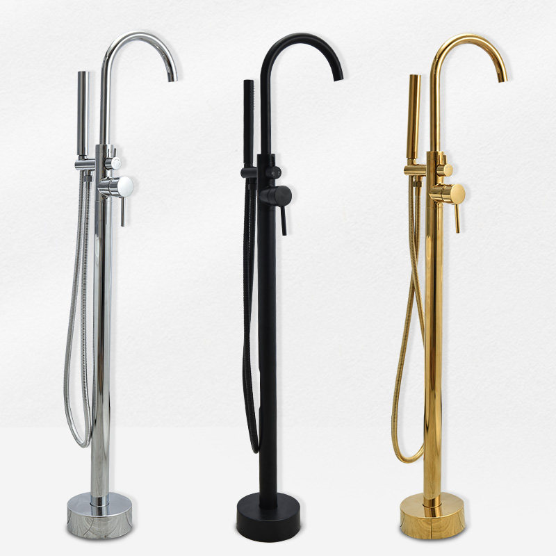 Floor-type bathtub tap black full copper cylinder side tap wood barrel tap fixed abutment vertical tap