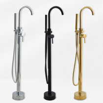 Floor-standing bathtub faucet black all copper cylinder side faucet wooden bucket faucet fixed support vertical faucet