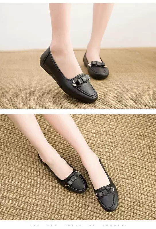 Giày nữ mùa hè năm 2020 giày đơn đế mềm đế phẳng phước lành nơ giày da phụ nữ giản dị giày mẹ thấp - Giày cắt thấp