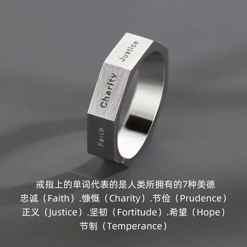 Men's ring with letters for students, on index finger