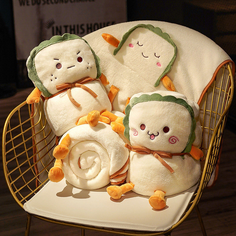 Holding Pillow Quilt Double Duty Lunch Break Office Afternoon Nap Air Conditioning Blanket Children Coral Suede Small Hair Blanket On-board Car With-Taobao