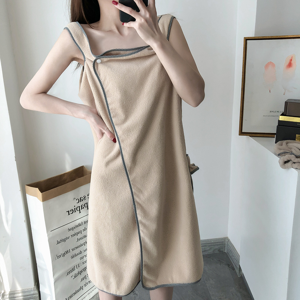 Coral suede bath dresses can be worn with thickened rub chest harness bath towel bath cap woman dry hair cap suit beach towels South Korea