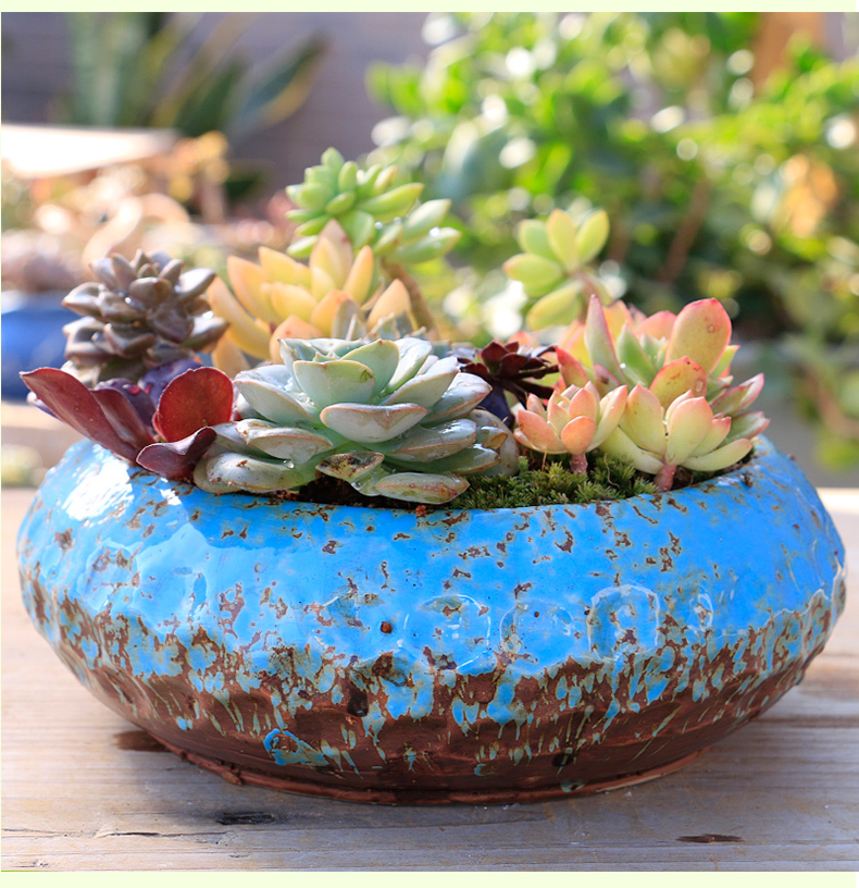 Big flowerpot contracted large caliber thick fleshy flowerpot ceramics pottery flowerpot clearance meaty plant large platter combination