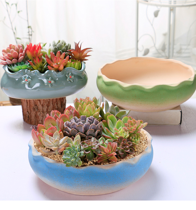 Creative move fleshy flowerpot ceramic package mail special offer a clearance coarse pottery breathable large - diameter large meat platter of the plants