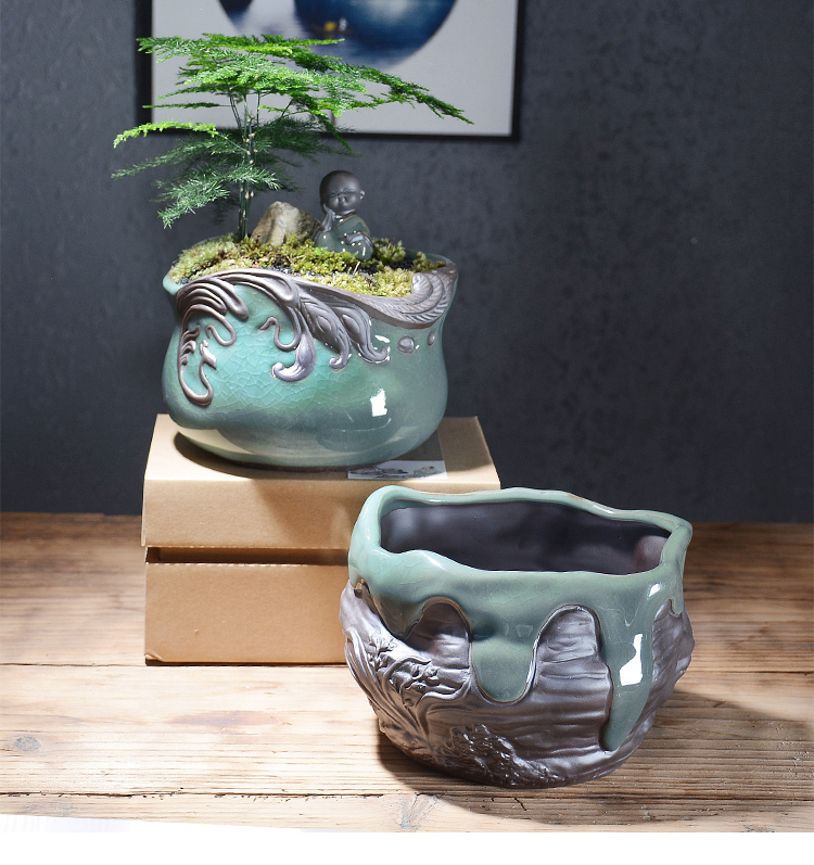 King elder brother up with ceramic flowerpot more meat contracted creative household clearance wind large diameter fleshy green, the plants in China