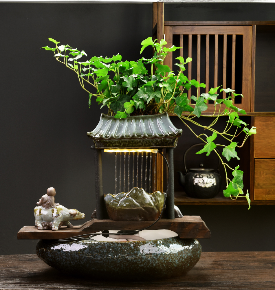 Hydroponic flower pot ceramic sitting room adornment creative move lucky Chinese zen with wet water and running water flowerpot furnishing articles