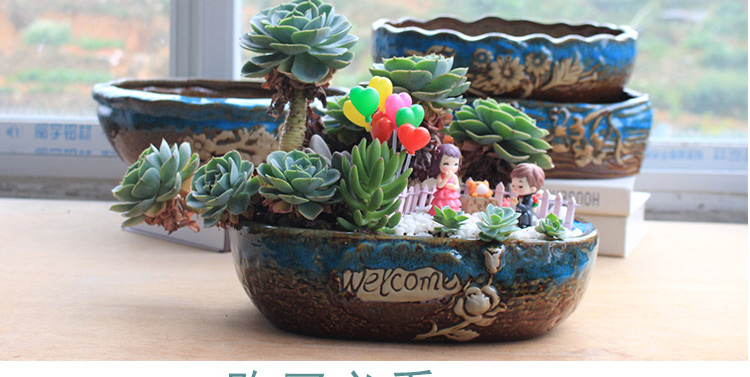 Fleshy flowerpot ceramic up large - diameter household oversized clearance coarse pottery creative meat meat plant spell on sale