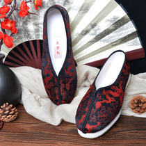 Step up old Beijing cloth shoes men Chinese style satin hand-made thousand-layer groom retro Chinese wedding shoes men