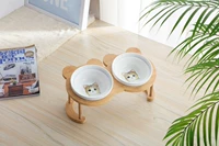 Симпатичный бамбук деревянный желтый кот+двойная миска набор