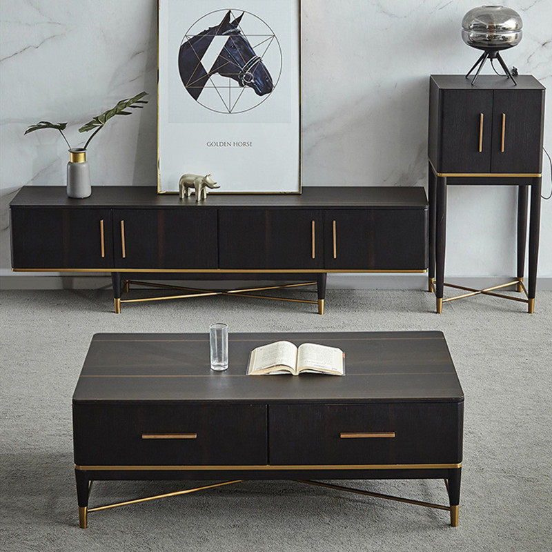 Light luxury coffee table post-modern coffee table TV cabinet combination simple Italian gilded black small apartment rectangular coffee table