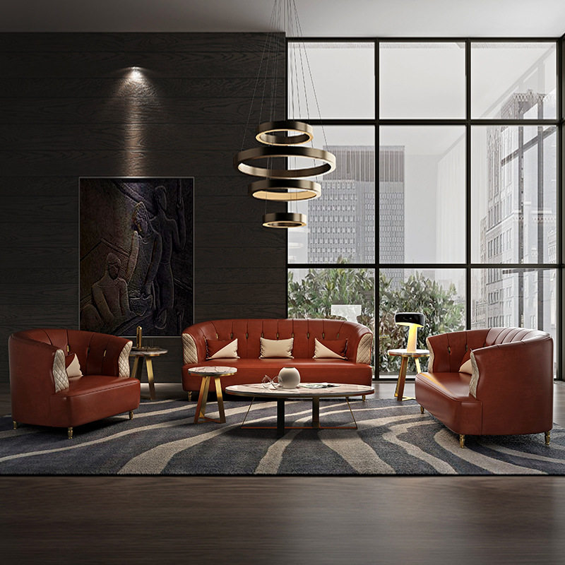 American light lavish sofa genuine leather minimalist modern living room sofa small family of stainless steel rear modern leather sofas combined