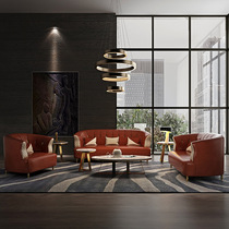 American light lavish sofa genuine leather minimalist modern living room sofa small family of stainless steel rear modern leather sofas combined