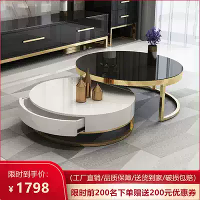 Nordic Hong Kong-style light luxury coffee table TV cabinet combination living room home simple modern creative Net red size round tea table