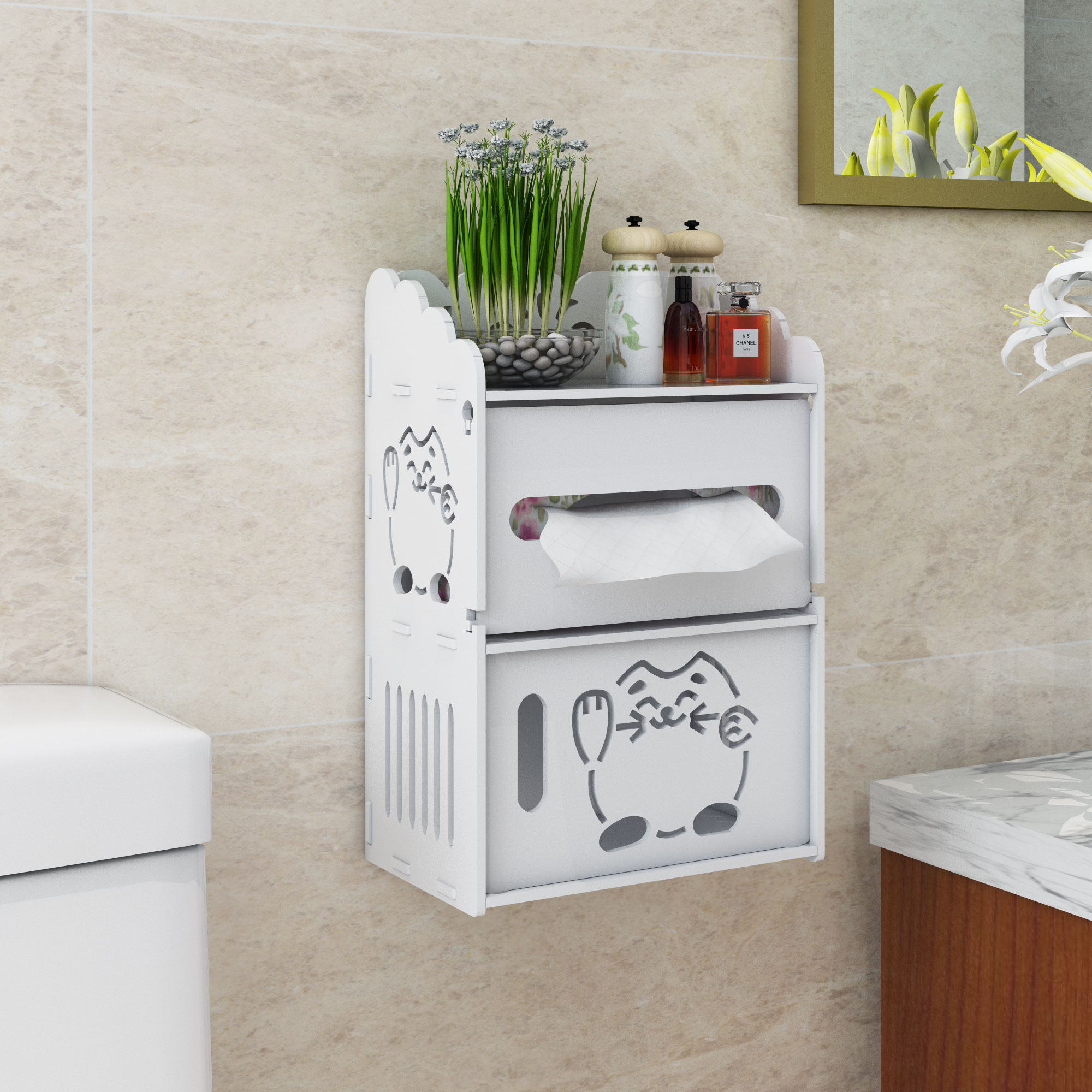 Toilet tissue box free punching toilet bathroom toilet paper box pumping paper box roll toilet paper sanitary napkin storage rack