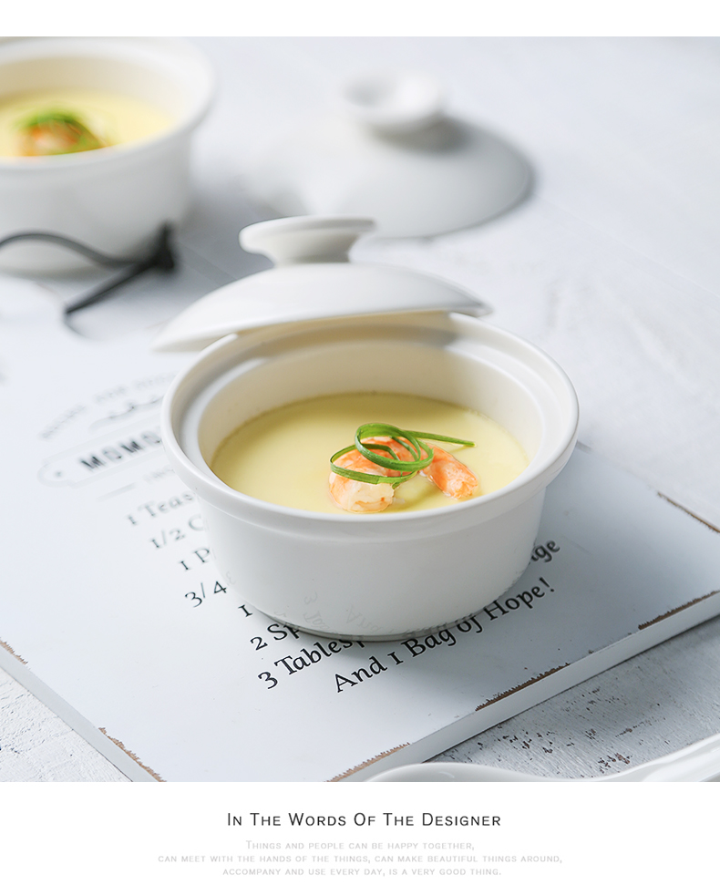 Nordic ceramic steamed chicken custard cup with cover household steamed egg cup abalone, sea cucumber pot tremella bird 's nest soup bowl cup cup