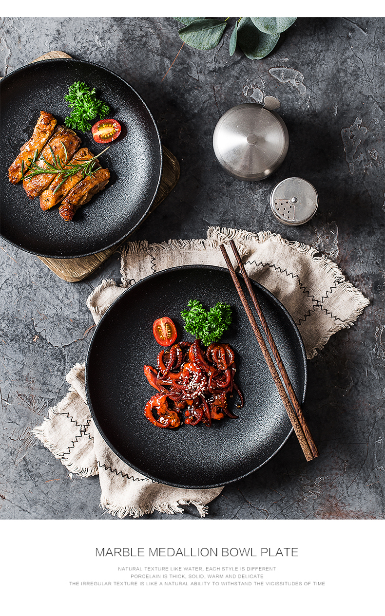Creative ceramic grind arenaceous black western - style food dish move plate of fruit salad dish household pasta dish deep dish customization