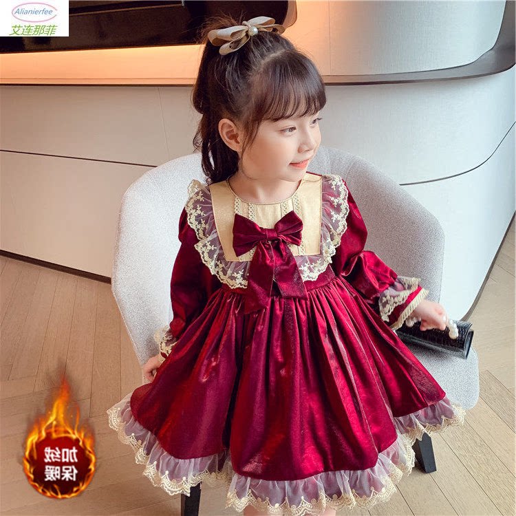 Girls red dress autumn 2021 new western style little girl Lolita princess dress girl baby long-sleeved dress