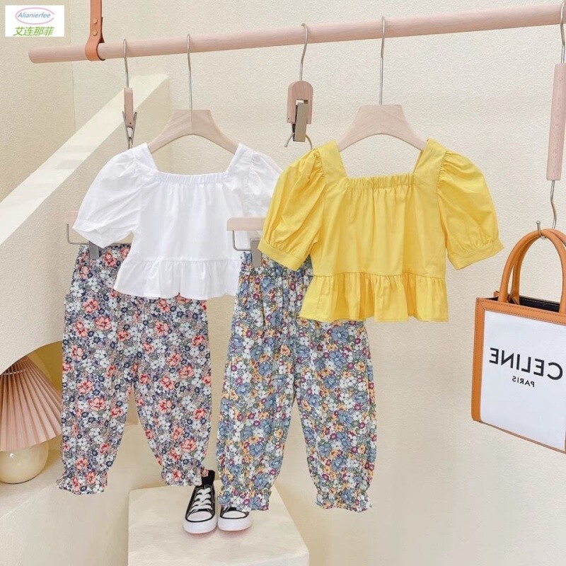 Girls summer suits 2021 new children's mosquito-proof pants female baby fashion T-shirt short-sleeved two-piece tide