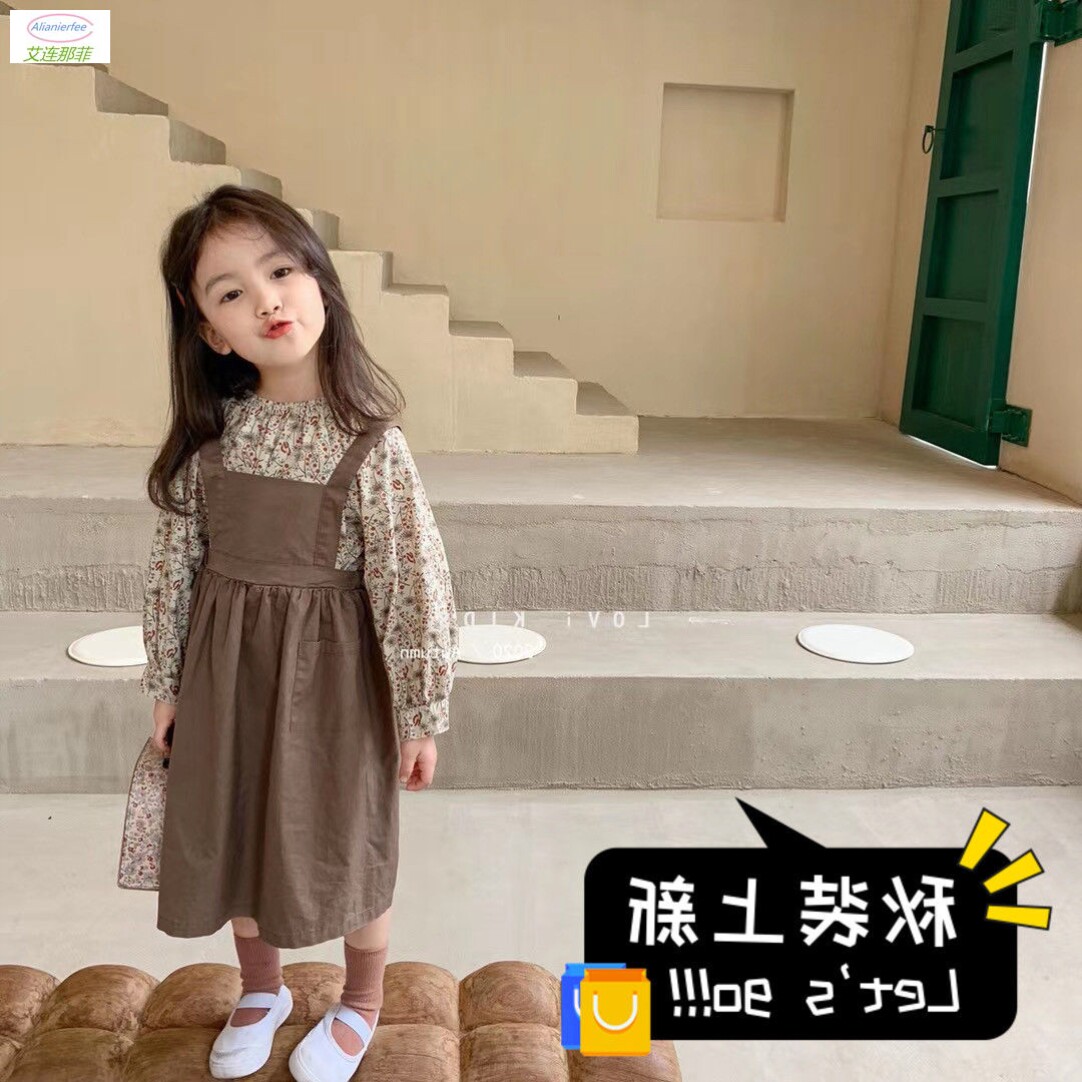 Girls' dress suits 2022 new Korean version of children's baby Western style floral baby bag skirt two-piece set spring and autumn tide