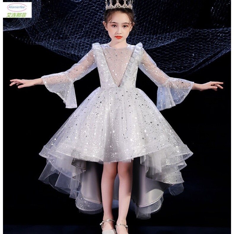 Princess dress girl winter dress awkward wedding long sleeve flower child wedding dress powder dress show high-end dress