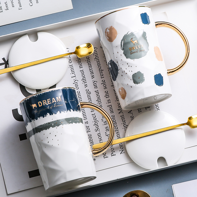 Nordic ins style simple coffee cup with lid spoon set European small luxury English afternoon tea cup ceramic cup