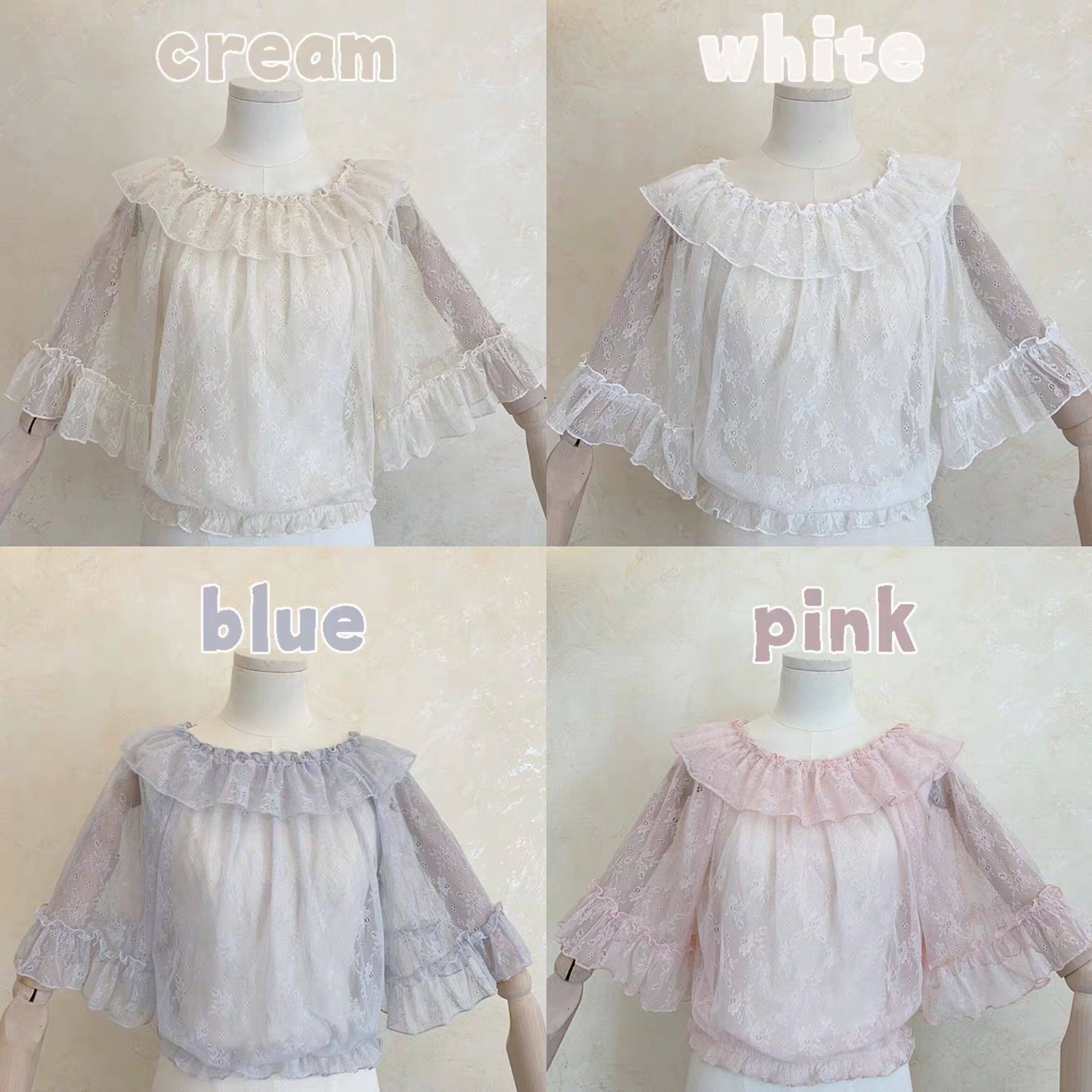 2021 Lolita Lace Mesh Lolita Soft Sister Short Sleeve Backing Shirt Chiffon Summer Jacket Shirt Woman