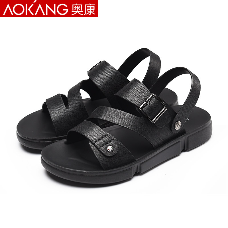 Aokang men's shoes 2019 summer new sandals men's Korean version trendy sandals soft bottom beach shoes slippers dual-use
