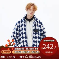 PSO Brand chessboard diamond imitation lamb plush jacket mens Tide Brand winter plus velvet padded jacket couples