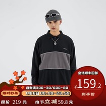 PSO Brand splicing color T-shirt men loose couple Japanese lapel polo shirt long sleeve base shirt