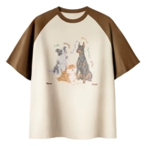 PSO Brand Мужская и женская одежда, 32 шт., 230 г, двойная пряжа, чесаная вязка, милые щенки, контрастный цвет, рукава реглан, короткие рукава