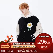 PSO Brand flower flower towel embroidered imitation lamb velvet baseball jacket mens Tide Brand winter couple plush jacket