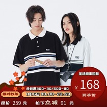 PSO Brand black and white striped short sleeve polo shirt men summer tide lapel shirt half sleeve couple T-shirt