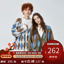 (Recommended) PSO Brand Plaid cardigan sweater mens and womens autumn and winter couple coat V-neck sweater