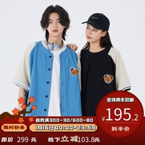 PSO Brand bear bear baseball shirt men and women Summer short sleeve shirt tide card stitching color coat cardigan top