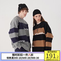PSO Brand Tide Brand oversize hoatless sweater men loose plus velvet striped stitching color couple top