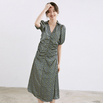 GGDZY pituitary and creamy printed flap Blister Sleeves slim one-piece dress