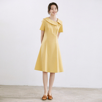 GGDZY one-piece dress woman summer loose skirt hem slim 2022 new temperament skewed goose yellow little sub a dress