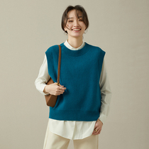 GGDZY color too beautiful ~ glazed blue round collar vest wool knit sweater waistcoat waistcoat 100 lap sleeveless