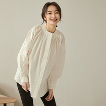 GDZY Round Collar Fold Retro Shirt Woman Long Sleeve Fall Standout Collar White Bubble Sleeve Blouse Women Design Sensation